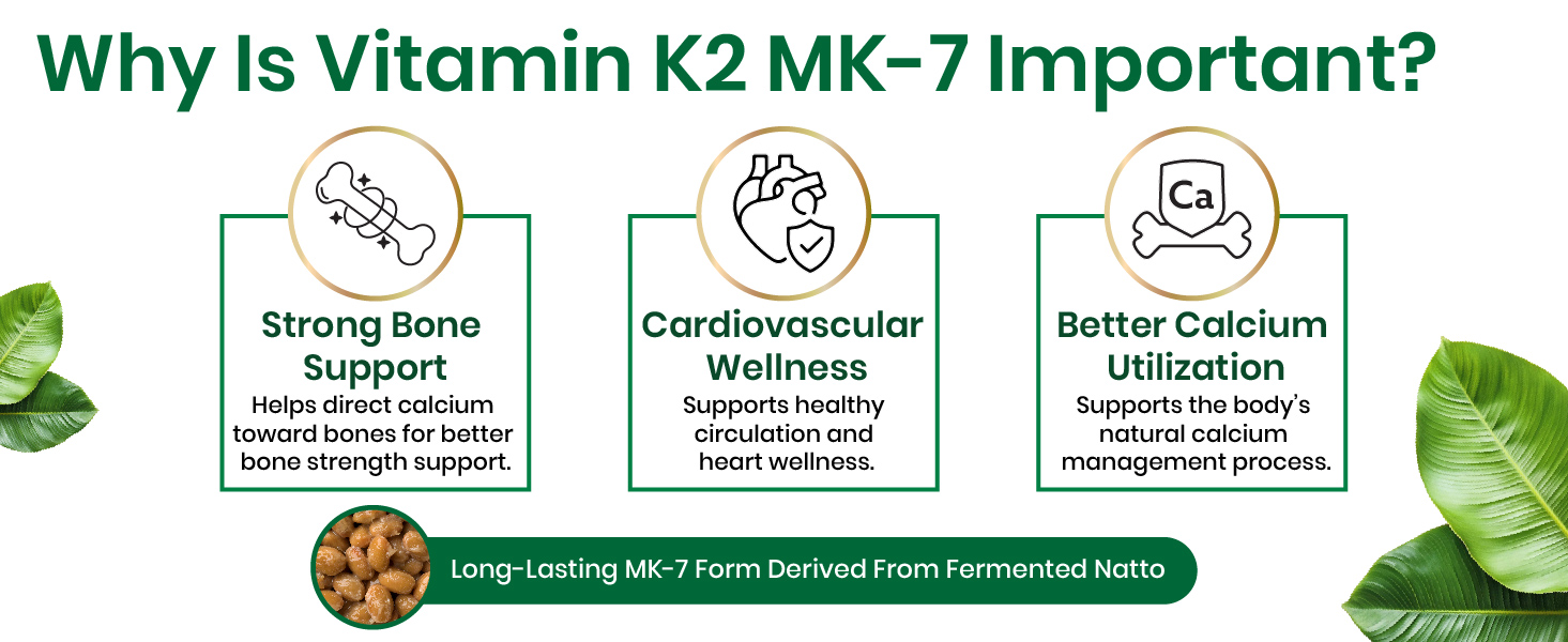 Vlado's Himalayan Organics Vitamin K2, MK -7 55Mcg Supplement I Plant-Based K2 I Supports Stronger Bone & Heart Health I vitamin k2 mk7 for Men & Women - 120 Veg Capsules