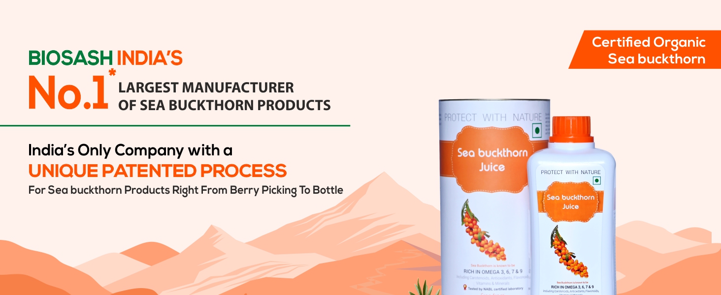 Biosash Himalayan Sea Buckthorn Pulp Concentrate 750ml | Cold-Pressed | Natural Vitamin C, Rich in Omega 3, 6, 7, 9 |Antioxidants | Immunity |Skin Glow | Gut Health Support | Herbal SeaBuckthorn Juice | Makes 150 Glasses | No Added Sugar | Organic Himalayan Berries Certified
