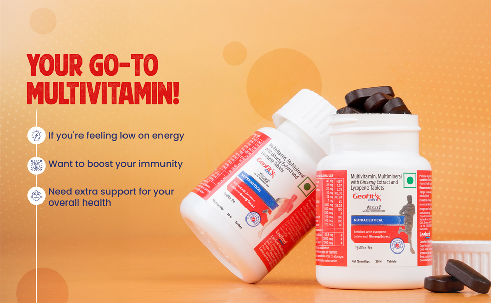 Geofit Multivitamin Tablets for Women | With Vitamin C, B3, E, D2, Isoflavone, Ginseng Ext. & 10 Mineral Blend | For Daily Energy, Immunity & Metabolism Support 30 Tablets