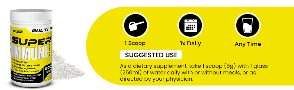 NutriJa Super Immune Booster Drink - D3, Zinc 30mg, B6, B12, Curcumin, Quercetin, Herb Blends - Immunity Booster Drink (Mango)