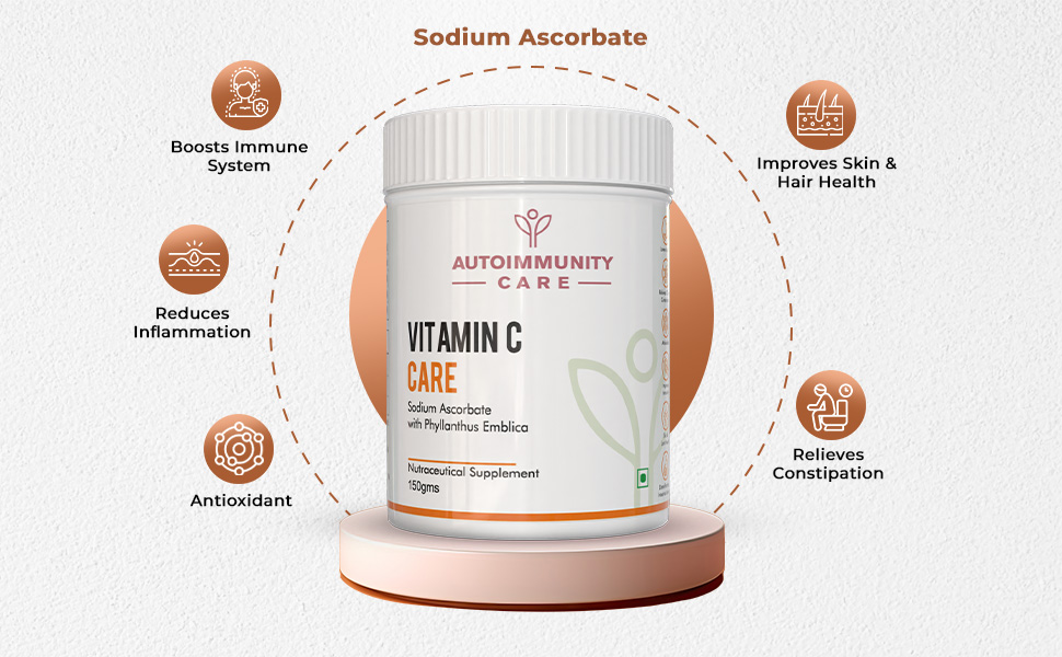 Autoimmunity Care Vitamin C Care – Sodium Ascorbate Vitamin:C Powder 1000 mg | Immunity Booster, Antioxidant & Anti-Aging Support | Skin, Heart, Brain & Cell Health | Vitamin-C Supplements | 150 Servings