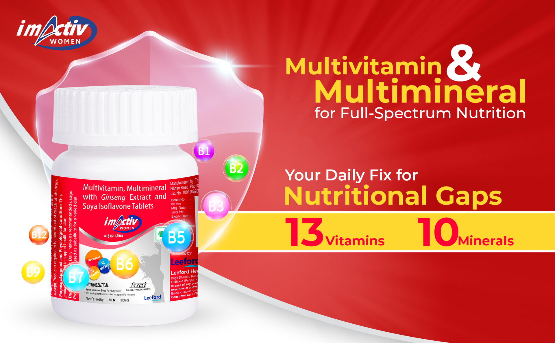 I M Activ Multivitamin Tablets for Women | Daily Nutrition With Vitamin C, B3, E, Isoflavone, Ginseng Ext. & Mineral Blend | For Energy, Immunity & Metabolism Support | 30 Tablets