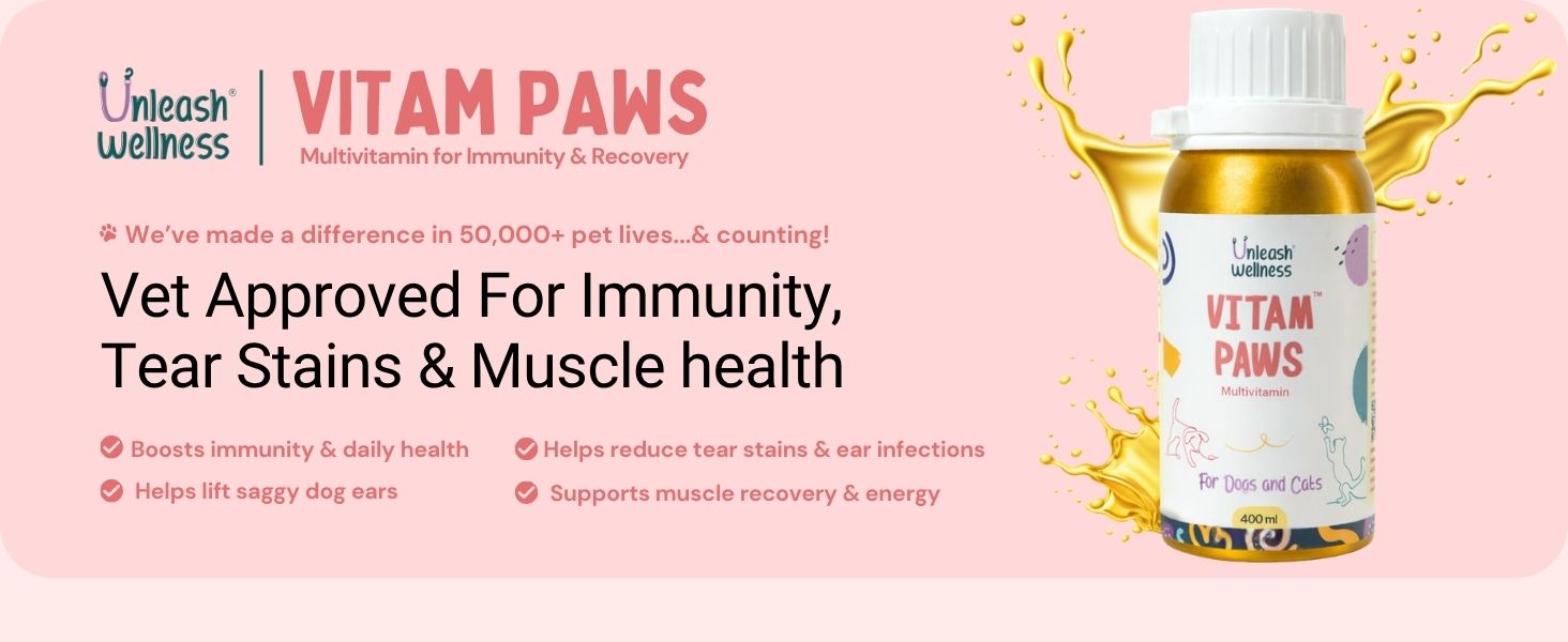 VITAM Paws® 200 ML, Multivitamin for Dogs and Cats with Minerals & Omega, Supports Skin, Heart, Brain Health & Immunity Growth, Daily Supplement Suitable for All Breeds & Sizes