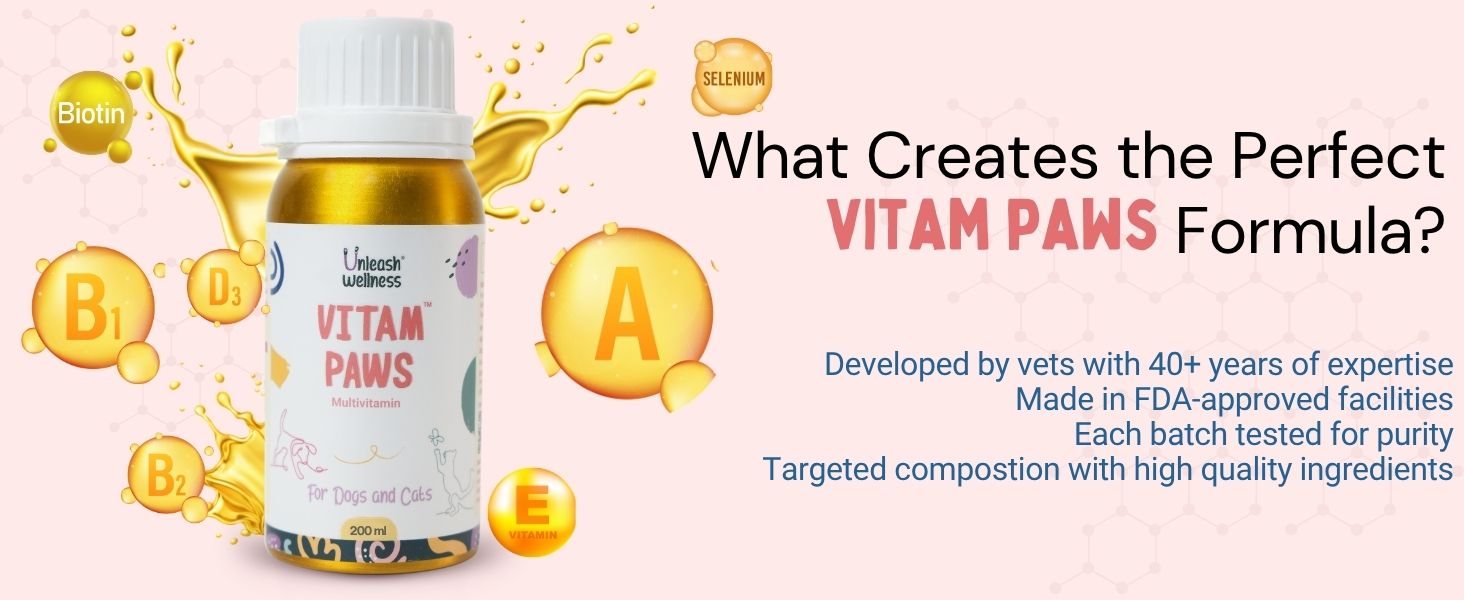 VITAM Paws® 200 ML, Multivitamin for Dogs and Cats with Minerals & Omega, Supports Skin, Heart, Brain Health & Immunity Growth, Daily Supplement Suitable for All Breeds & Sizes