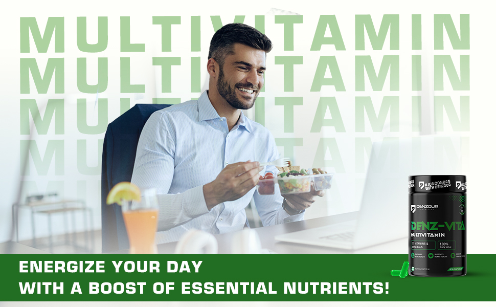 Denzour Nutrition Denz-Vita Multivitamin Capsules for Men & Women | 25 Essential Vitamins & Minerals | Supports Daily Energy, Immunity & Recovery | 60 Capsules
