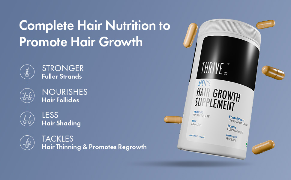 ThriveCo All-in-One Hair Growth Vitamin with Biotin, Omega 3, Vitamin-E, Ashwagandha and Natural Extracts, 60 Capsules | Supports Hair Strength & Skin Health