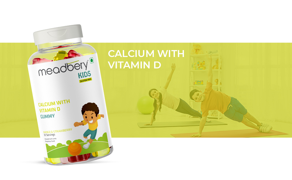 Meadbery Calcium Vitamin D Gummies For Kids For Stronger Bones And Teeth In Children Who Dislike Milk Made In An USFDA Registered Facility Pack of 1 (30)