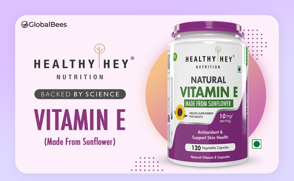 HealthyHey Vitamin E Capsules | Vitamin E for Skin & Hair | Sunflower - D-Alpha-Tocpherol -120 Veg Capsules