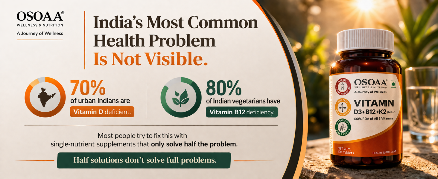 OSOAA Vitamin D3 K2 MK7 Supplement - 60 Tablets | Vitamin D3 (600 IU) | Promotes Calcium Absorption, Bone Health, Muscle Strength & Immunity | Plant Based- Lichen Source