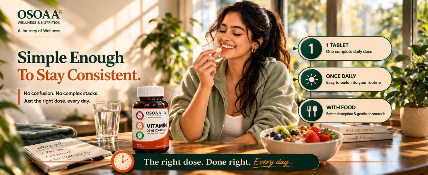 OSOAA Vitamin D3 K2 MK7 Supplement - 60 Tablets | Vitamin D3 (600 IU) | Promotes Calcium Absorption, Bone Health, Muscle Strength & Immunity | Plant Based- Lichen Source