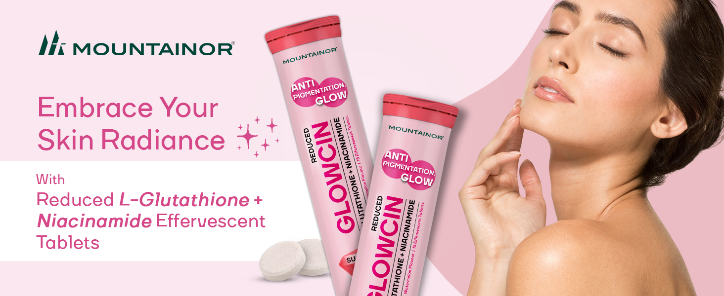 MOUNTAINOR Glutathione Tablets for Skin Brightening & Korean Glow. Fights Pigmentation & Dullness, Clinically Proven Ingredients-Niacinamide & Vit C Helps reduce Melanin, Clearance Healthy & Radiant Skin, Sugar-free Pack of 2 (30 tabs)