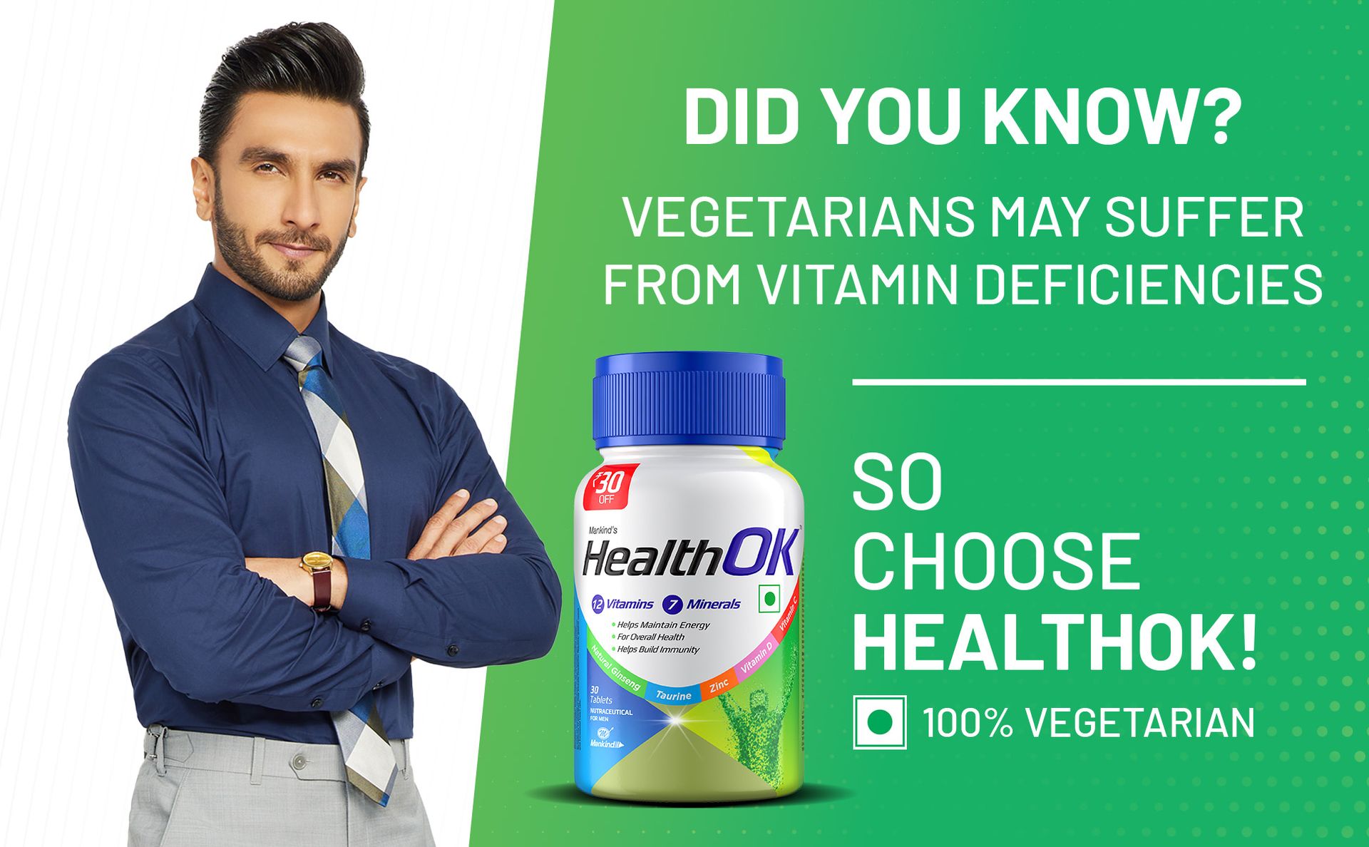 Health Ok Multi Vitamin and Mineral Health Supplement (for Energy and Overall Health with added Immunity) Tablets (Pack of 2)