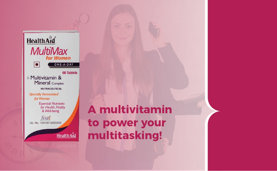 HealthAid Multimax for Women | Multivitamin with Zinc, Vitamin C, D & Essential Minerals | Energy, Immunity & Vitality Support | Daily Supplement for Women | 60 Tablets