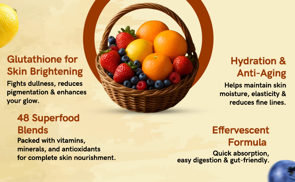 NUTRiHERBS Skin Glow with L-Glutathione Effervescent Tablets | Plant Based Collagen Booster & Vitamin C Supplement for Radiant Skin & Hair (15 Tablets, Zesty Orange)