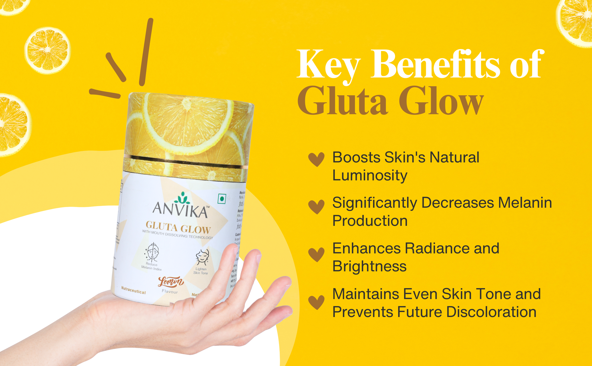 Gluta Glow with L-Glutathione & Vitamin C | Skin Brightening & Antioxidant Support | Lemon Flavor | Mouth dissolving Glutathione | 15 Sachet