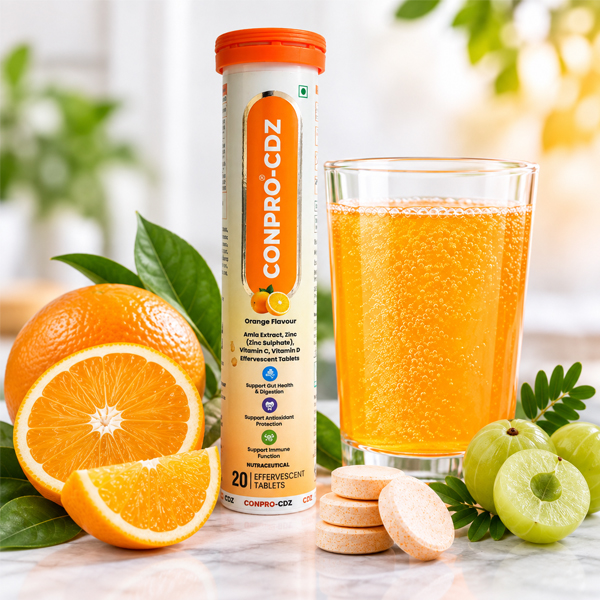 CDZ Orange Flavour Effervescent Tablets | Amla Extract, Zinc (Zinc Sulphate), Vitamin C & Vitamin D | Immune Support, Antioxidant Protection & Digestive Health | 20 Effervescent Tablets