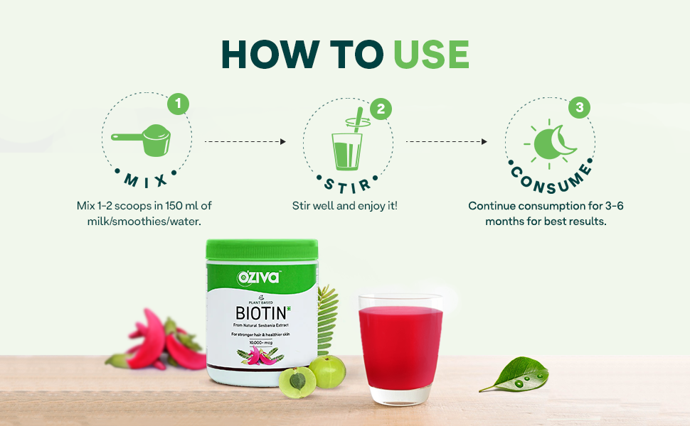 OZiva Hair Vitamins +Plant Based Biotin Powder for Hairfall, Combo Pack