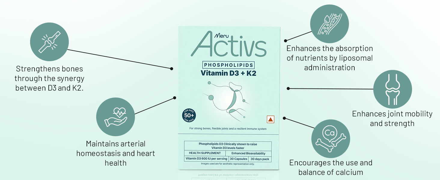 Vitamin D3 K2 Supplement | Liposomal Vitamin D3 600 IU with K2 MK-7 50mcg | Bone, Muscle and Heart Support Phospholipid Bound Capsules for Adults 50+ - 30 Capsules