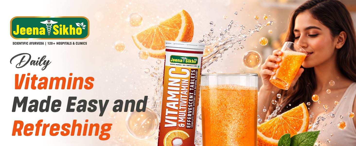 Jeena Sikho Vitamin C & Multivitamin Effervescent Tablets | Orange Flavour with 500 mg Vitamin C | Helps with Immunity, Skin Health & Daily Energy | Fizz Tablets for Easy Consumption | 20 Tablet