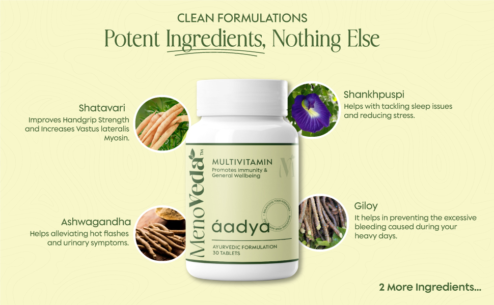 Menoveda Aadya Multivitamin for Women 40+| Improves Immunity, Skin, Hair & Bone, Joint Health, Natural with 14 Vital Herbs | Shatawari | Ashwagandha | Giloy | Amla - 60 Tablets