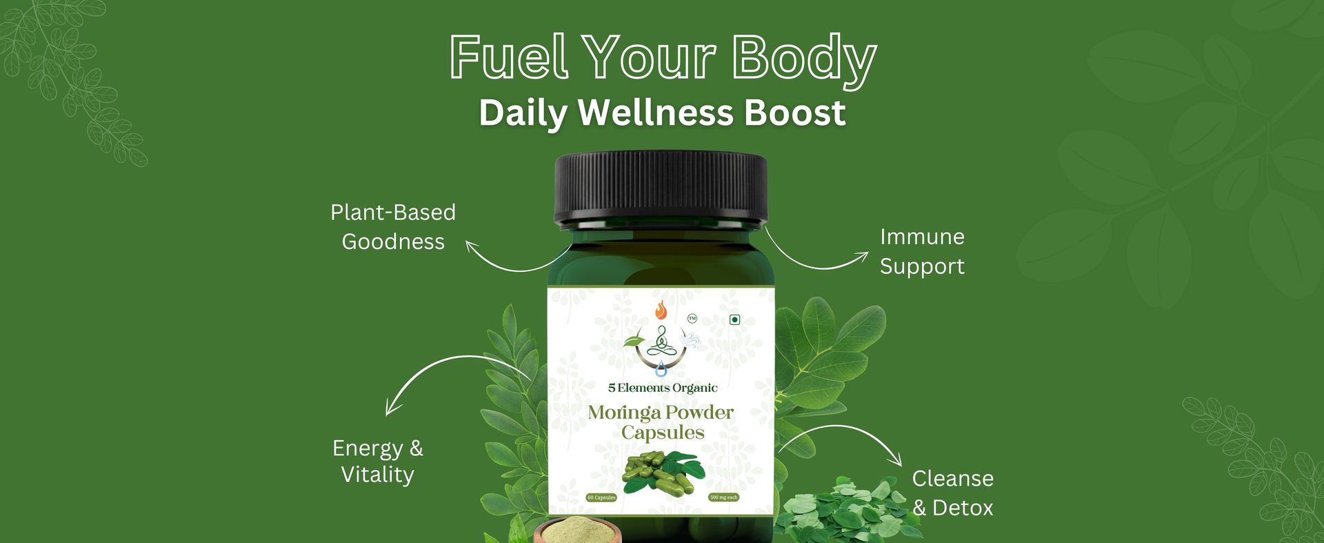 Moringa Capsules 500 mg, 60 Vegan Capsules, Moringa Leaf Powder Supplement, Plant-Based Herbal Formula, Non-GMO, Gluten-Free, Dietary Supplement, Pack of 1