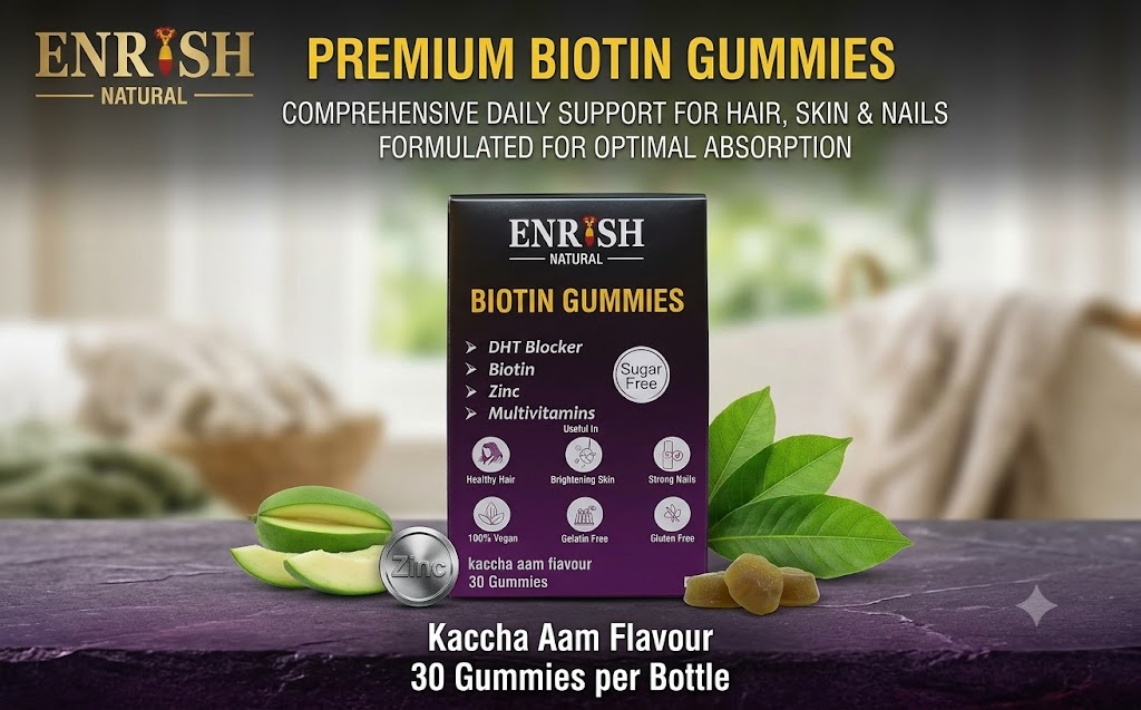 Biotin Hair Gummies | Kachha Aam Flavour | Biotin, DHT Blockers, Vitamin A, C, E, Fibre & Zinc | Gummies For Hair Growth & Skin Health For Women & Men - 30 Gummy