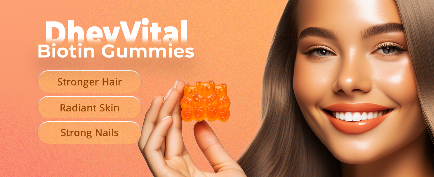 Hair Gummies with Biotin, Zinc & Folic Acid, Vitamins A-E, C & D,100% Veg, Gluten-Free, Supports Hair Growth, Strength & Shine, Natural Strawberry Flavor, 30 Gummies
