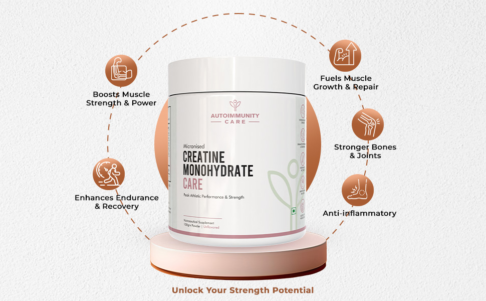 Autoimmunity Care Creatine Monohydrate Care | 100% Pure Micronized Creatine Monohydrate Powder | Micronized creatine Powder Unflavoured for Muscle Strength, Power & Recovery | Pre Workout Supplement Men & Women | 100g