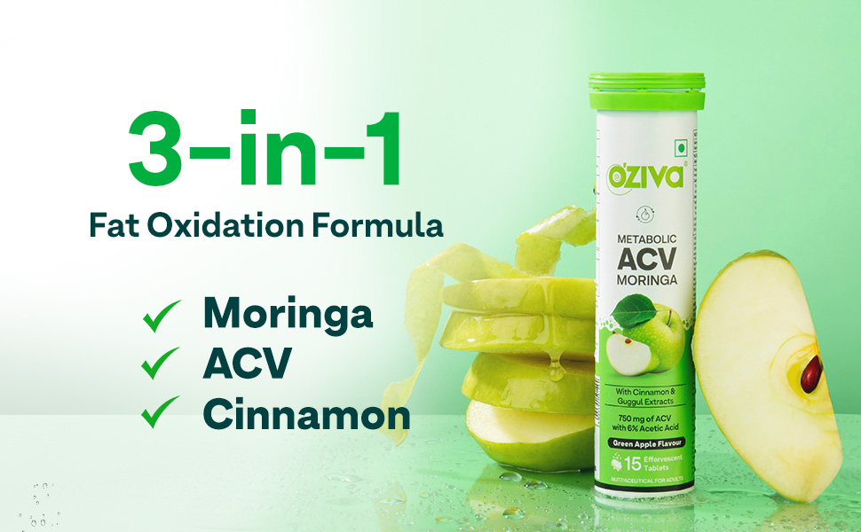 OZiva Plant Based HerBalance for PCOS Supplements for Women 250g and ACV Moringa for Weight Loss|3-in-1 Fat Oxidation Formula, 60 Effervescent Tablets (Green Apple) (Pack of 4)
