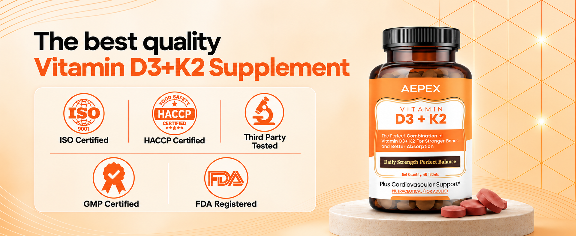 Vitamin D3 K2 Supplement | Vitamin K2 MK7 to support Bone & Heart Health | Veg D3-60 Tablets