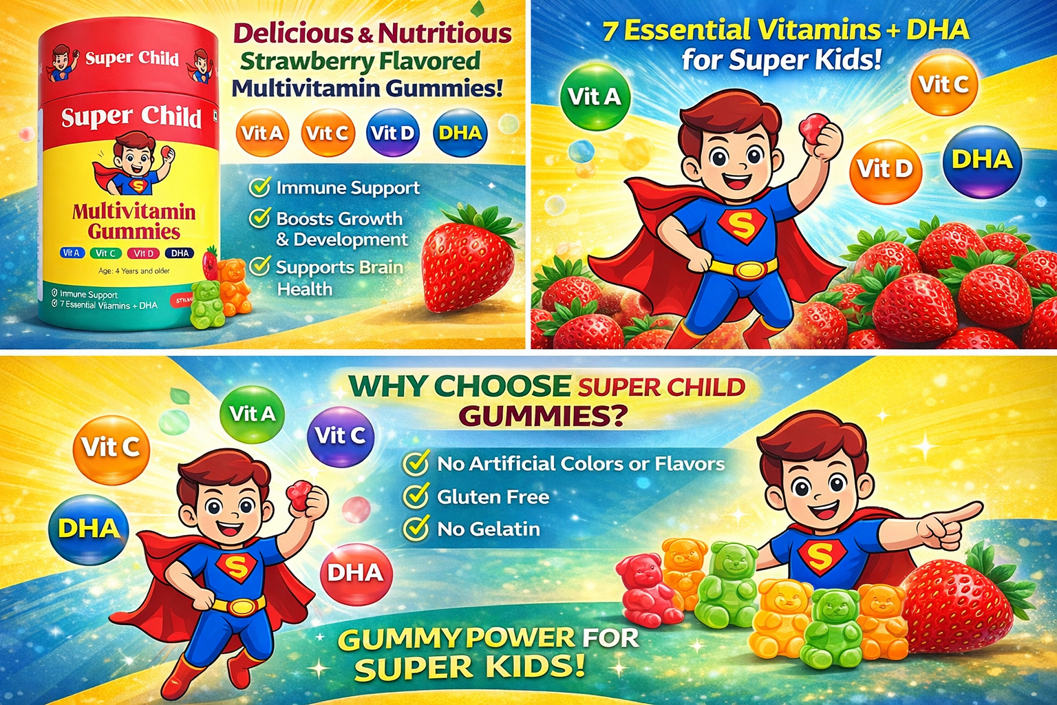 Kids Multivitamin Gummies with DHA | Supports Brain & Immune Health | Essential Vitamins & Minerals | Natural Strawberry Flavour | 30 Gummies | 4+ Years