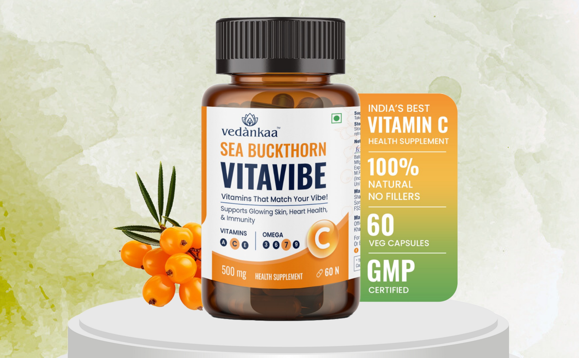 Vedankaa Vitavibe Sea Buckthorn Capsules for Skin Glow & Immunity | 60 Caps