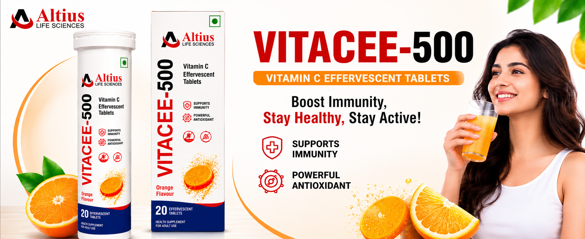 Vitacee-500 | Vitamin C Tablets | Helps to boost & Strengthens Collagen for Healthy Skin, Hair & Nails- Orange Flavour - 20 Tablets