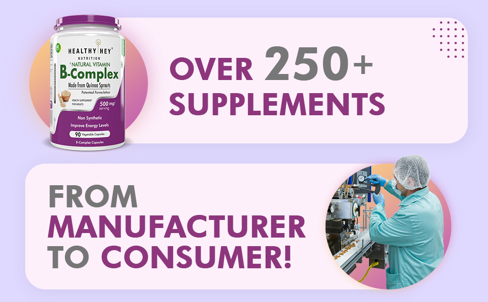 HealthyHey Nutrition Natural Vitamin B-Complex - from Quinoa Sprout - 90 Vegetable Capsules