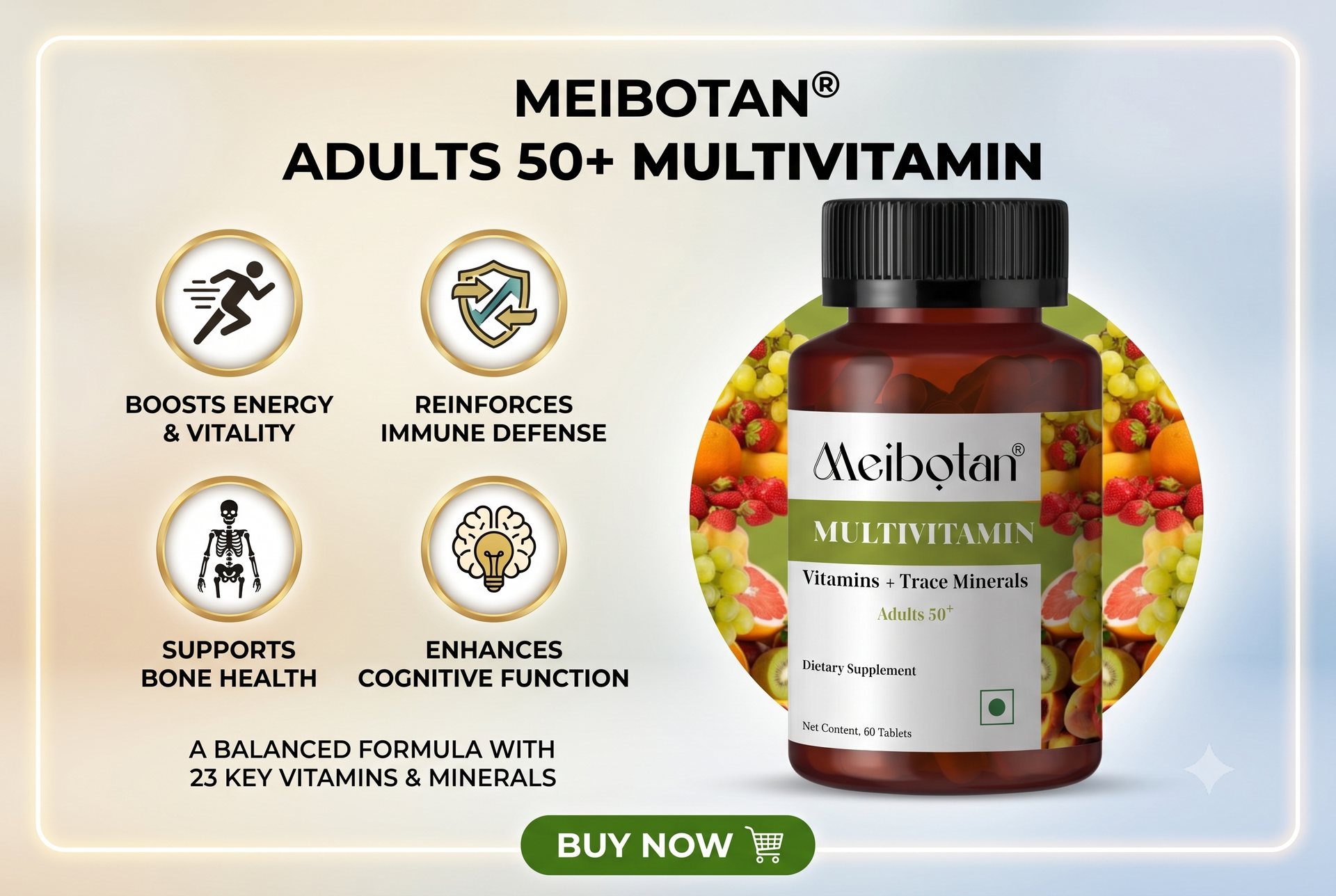 Multivitamin Tablets for Men and Women, 60 Multivitamin Tablets, with Zinc, Vitamin C, Vitamin D3, Multiminerals and Ginseng Extract, Enhances Energy, Stamina & Immunity for Age 50+