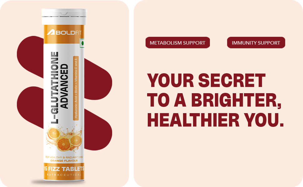Boldfit Glutathione Effervescent 500mg LGlutathione Tablets with Vitamin E,Biotin and Vitamin C Tablet Supports Healthy Skin, Detoxification and Immune Health- 30 Veg Effervescent