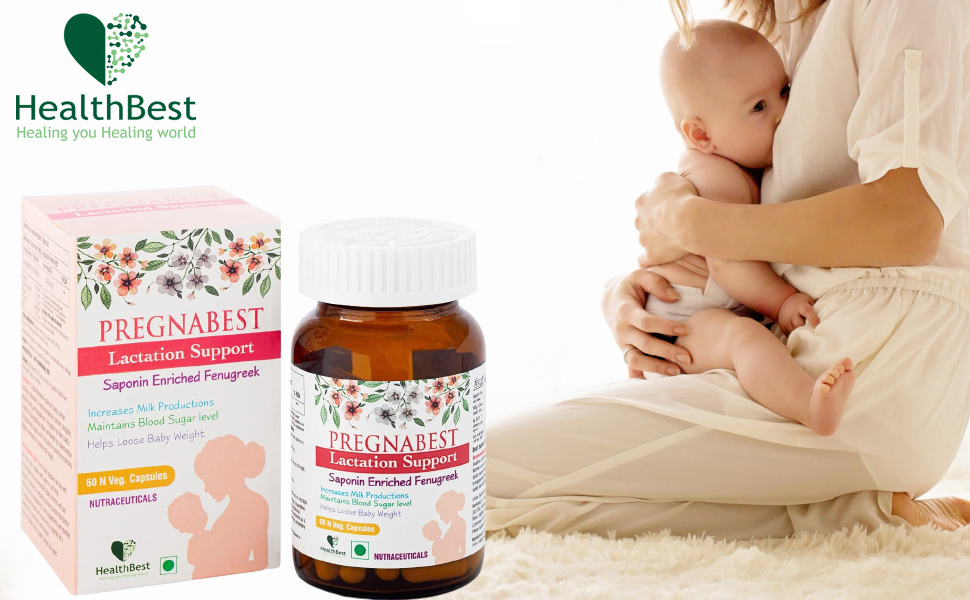 HealthBest Pregnabest Lactation Support for Women – 30 Capsules | Promotes Healthy Breast Milk Production | Natural Breastfeeding Supplement Herbal Formula with Fenugreek
