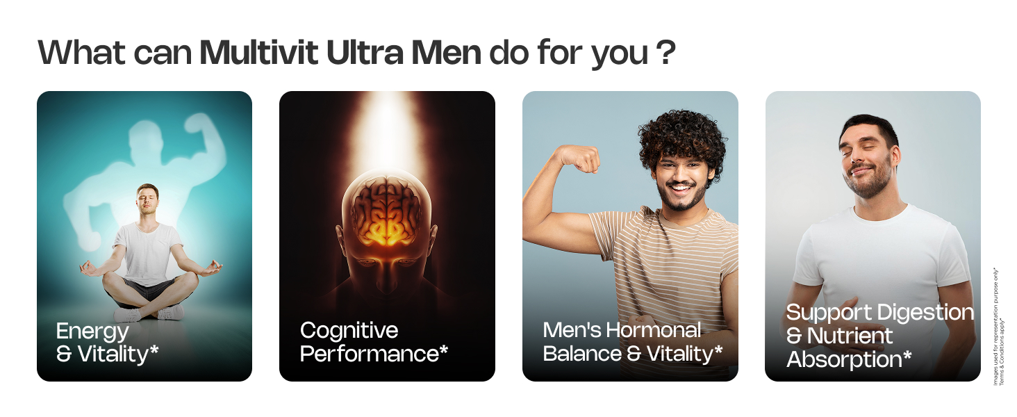 Multivit Ultra Tablets for Men | High Strength US Formula | Immunity, Muscle & Brain Support | 60+ Premium Nutrients | Veg Supplement | 60 Tablets