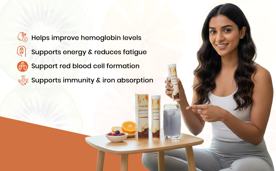 Free On Iron, Folic Acid, Zinc, Vit C & B12 Effervescent, 20 Tablets