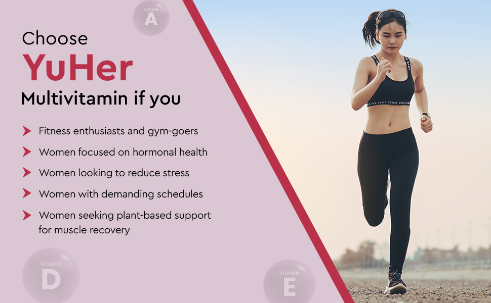 YuGap YuHer Multivitamin Tablets for Women With 26 Super Nutrients including Zinc,Magnesium,Vitamin A,B1,B2,B3,B6,B12,C,D,E Calcium for Energy, Immunity, Skin And Hair Care,Strong Bones and Overall Health (60 tablets)