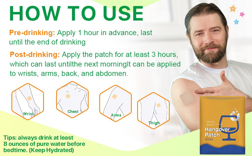Anti-Hangover Patch, Party Relief Patches, Vitamins and Folic Acid, Morning Fresh Hangover, Skin-Friendly Use Before Drinking, Party Strips, Hangover relief Patches