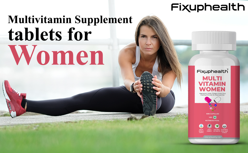Fixuphealth Multivitamin Capsules for Women | Multivitamin with Probiotics, Omega 3, Evening Primrose Oil, Vitamins C, B12, Magnesium & Zinc | Immunity, Energy & Daily Wellness Support | 60 Capsules