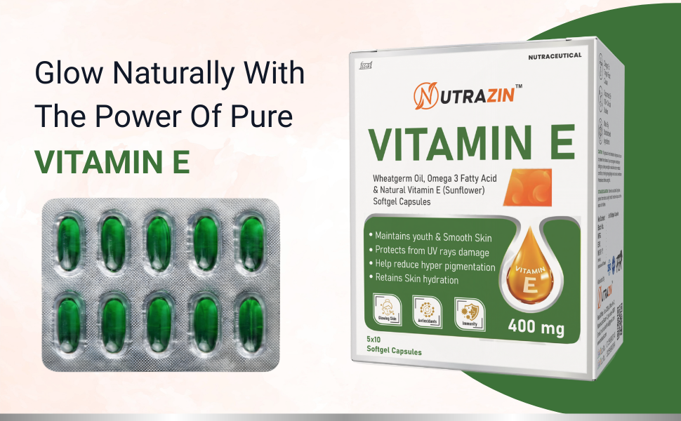 Vitamin E 400 mg Capsules | Vitamin E Capsules for Face and Hair | Supports Skin Hydration, Hair Care & Antioxidant Support | 50 Softgels