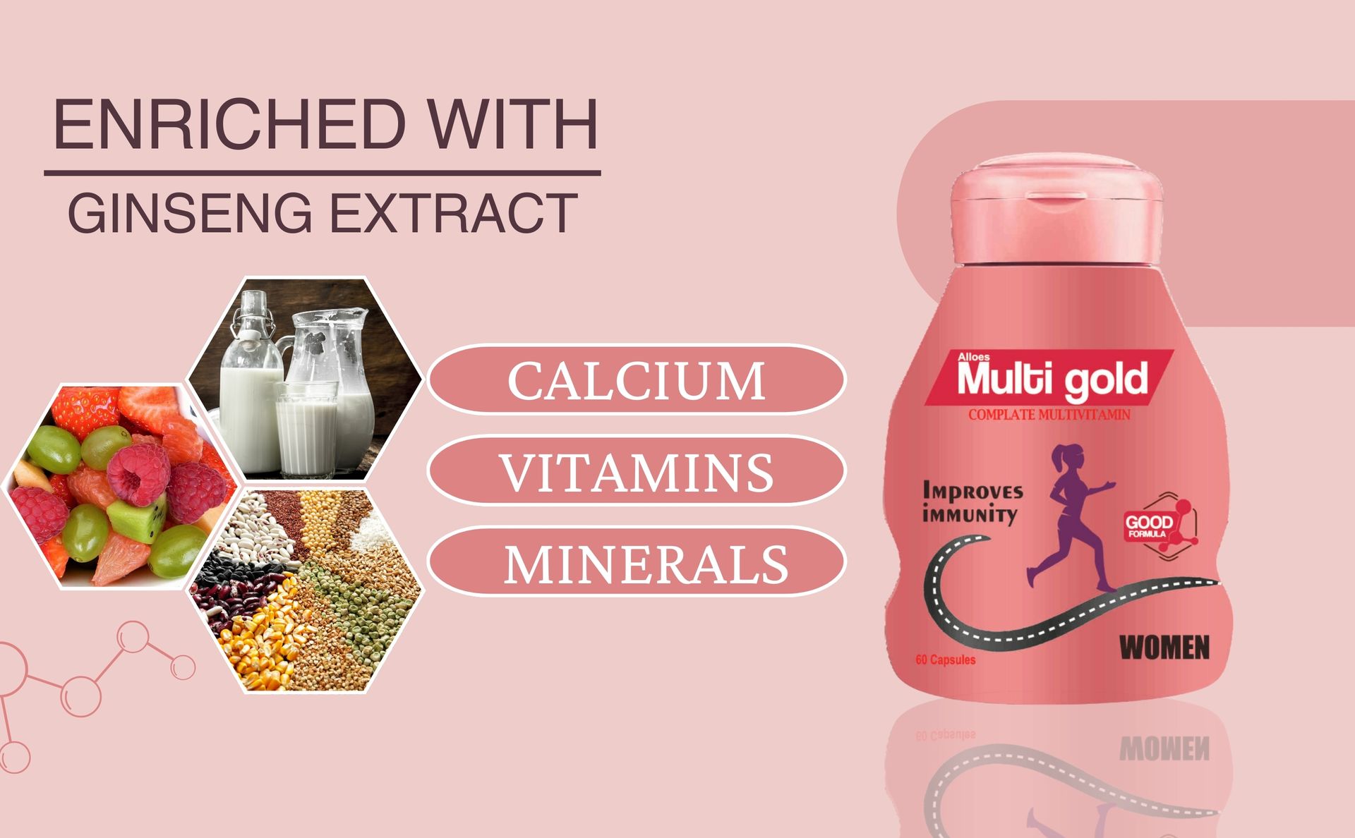 Multivitamins for Women with Ginseng Extract for Daily Immunity, Strong Bones, and Enhances Energy Level - 30 Tablets