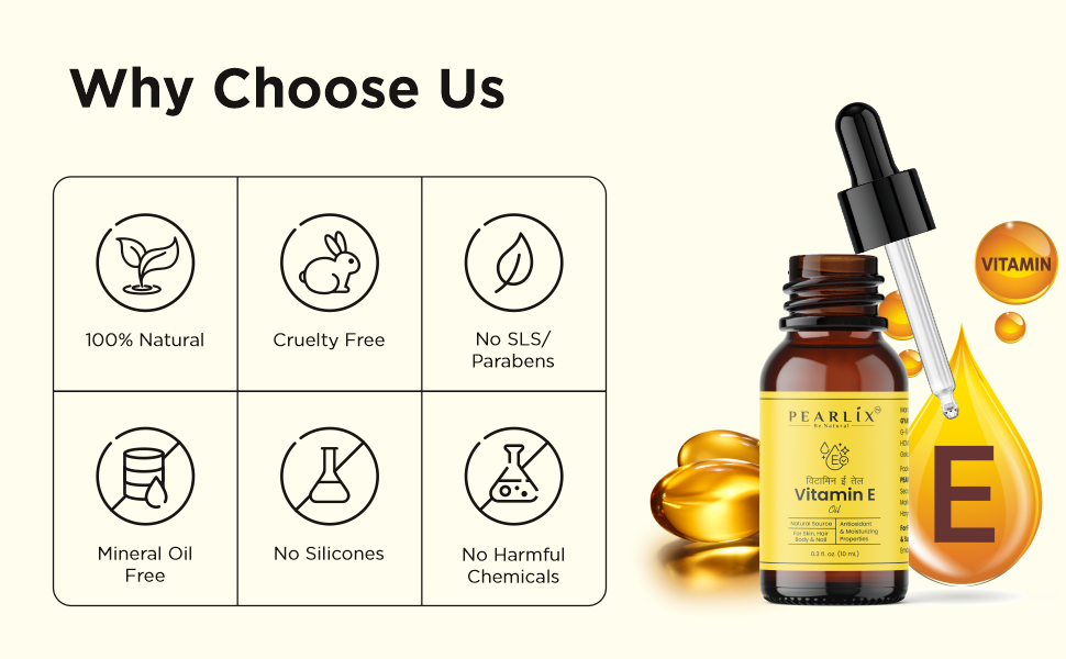 Vitamin-E Oil, Pure & Natural Plant Based Carrier Oil, For Skin, Hair & Body Care, Natural Antioxidant New Pack Each 10 ML (Pack of 5)