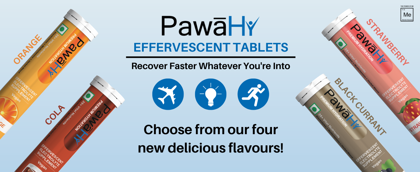 PawaHy Electrolyte Energy Reload Instant Hydration with Immunity Building, Ashwagandha, Vitamin C, Zinc, Multivitamins & Herbs-Pack of 2 (30 Tablets) -Orange (Cola)