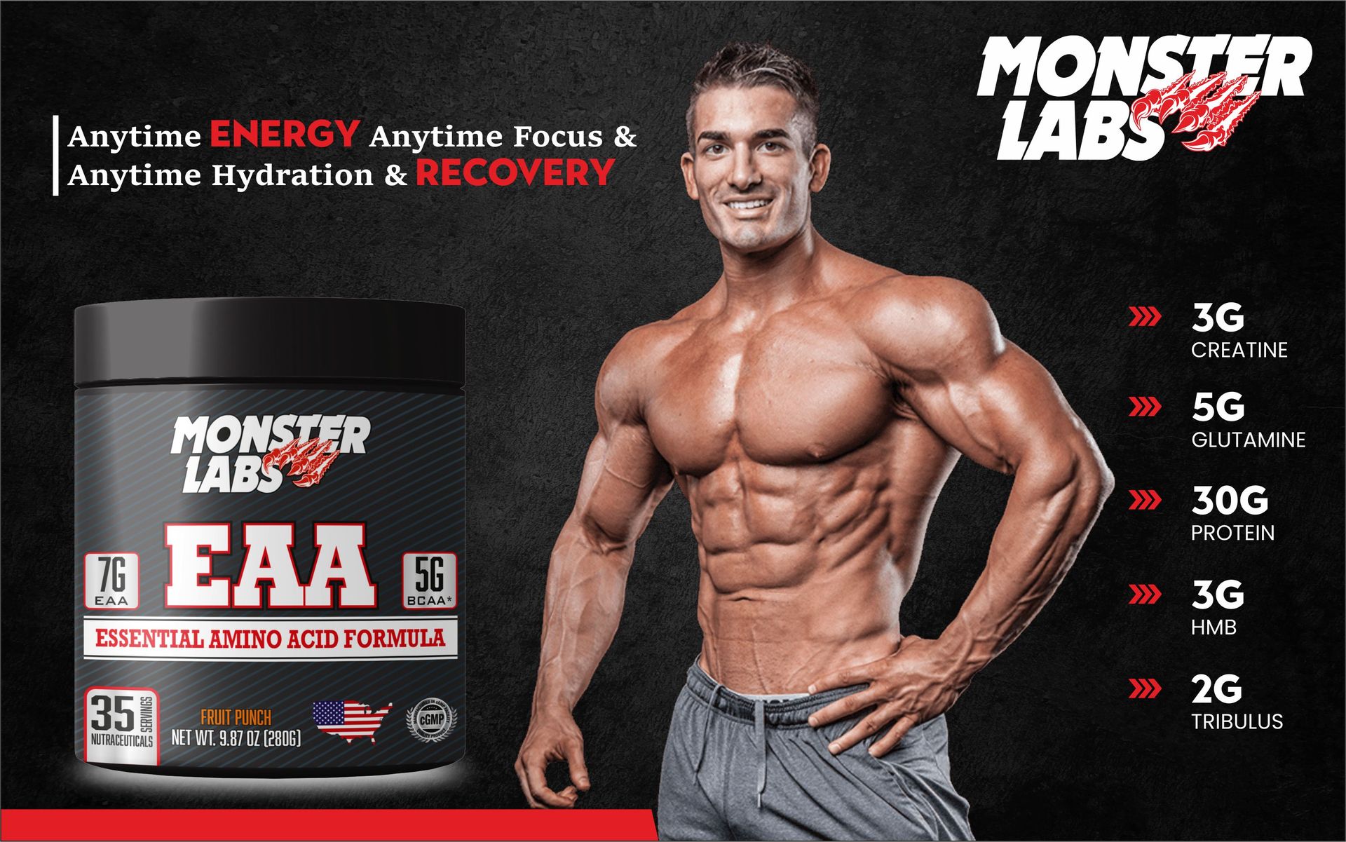 EAA | Essential Amino Acids Blend | Fruit Punch Flavor | 280g | 35 Servings | Premium Muscle Recovery & Performance Booster