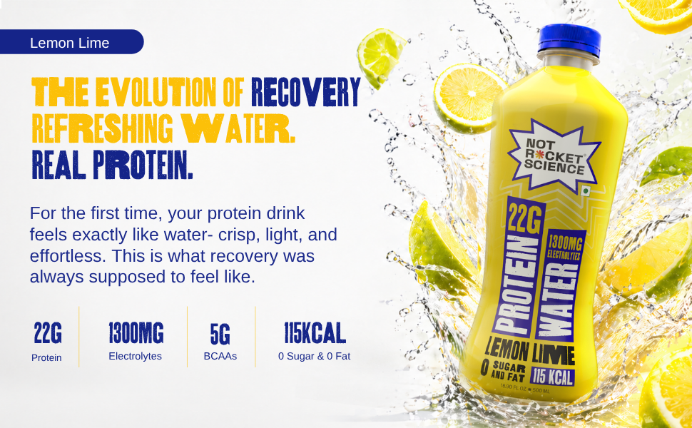 Not Rocket Science Protein Water - Lemon Lime | 22g Clear Whey Protein Isolate | 1300mg Electrolytes | 5g BCAAs | Zero Sugar | High Protein Drink | 500ml Pack of 3