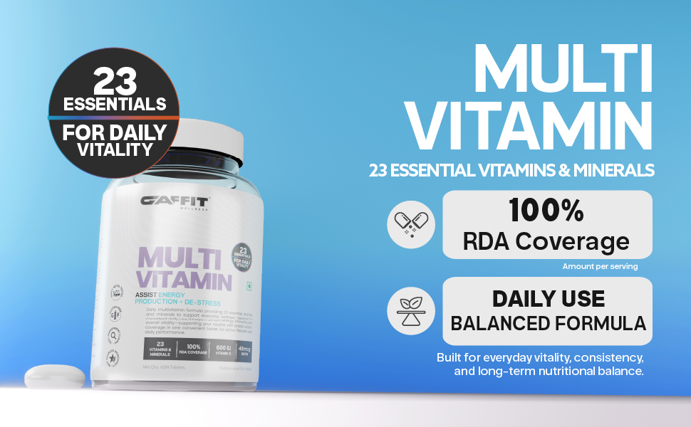 Daily Multivitamin Tablets for Men & Women | 23 Essential Vitamins & Minerals | 100% RDA Coverage, Supports Energy, Immunity & Daily Vitality GMP Certified | 60 Tablets