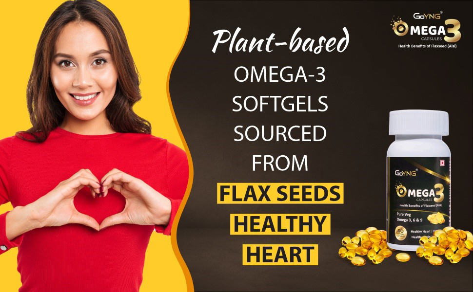 Omega 3 6 9 Vegan Natural Nutrition Supplement for Healthy Heart and Body 30 Veg Capsules
